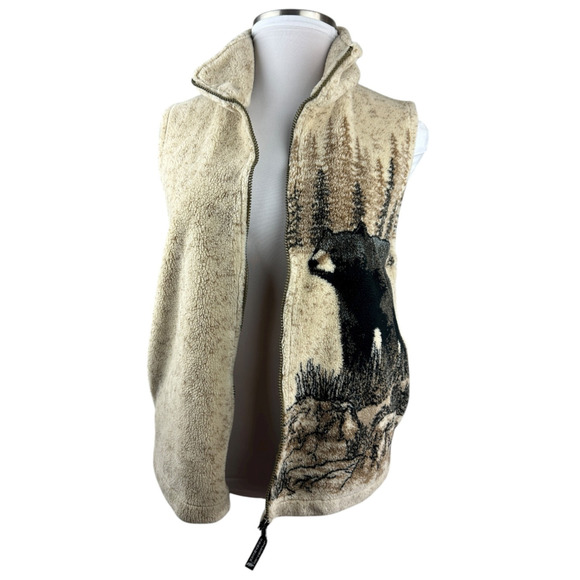 Vintage Northern Lifestyles Canada Bear Graphic Vest Plush Full Zip Size Small - Picture 5 of 13